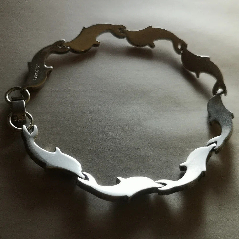 Vintage Taxco Sterling Silver Dolphin Link Bracelet